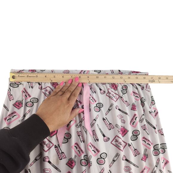 Makeup Pajama Pants Juniors 3X White Pink Nail Polish Lipstick Loungewear Comfy - Picture 7 of 12
